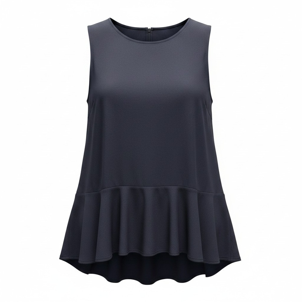 Ann Taylor Peplum Top Womens Medium Navy Blue Sleeveless‎ Blouse Mixed Media